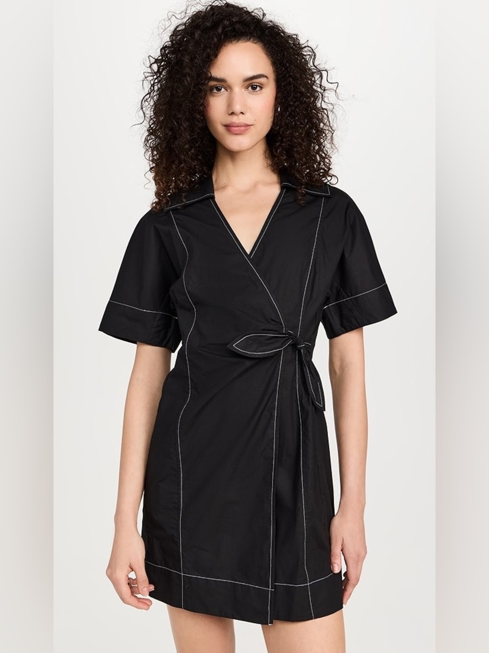 Ganni Cotton Poplin Wrap Mini Dress - Picture 6 of 6